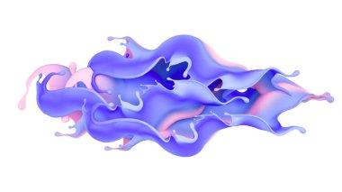 Çok renkli bir sıvı ya da boya serpintisi. 3d illüstrasyon, 3d görselleştirme.