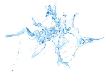 Beyaz bir arka plan üzerine sıçramasına su izole mavi splash. 3D Resim, 3d render.