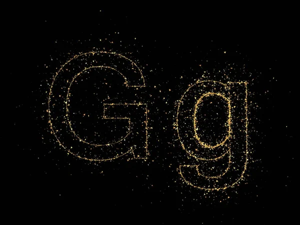 文字Gは金フォントの粒子です。3Dイラスト, 3Dレンダリング — ストック写真
