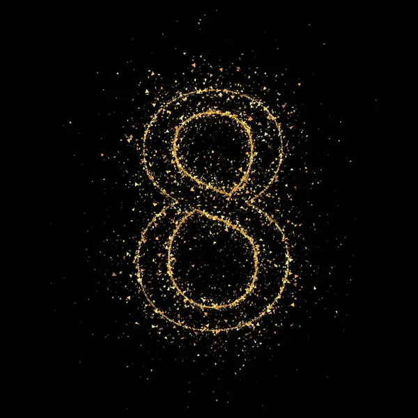 Ο αριθμός είναι 8 σωματίδια χρυσού. 3D απεικόνιση, 3d απόδοση. — Φωτογραφία Αρχείου
