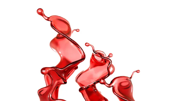 Une éclaboussure d'un liquide rouge transparent sur fond blanc. Illustration 3d, rendu 3d . — Photo