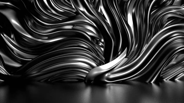 Όμορφο κομψό μαύρο φόντο με πιέτες, κουρτίνες και στροβιλίσματα. 3D απεικόνιση, 3d απόδοση. — Φωτογραφία Αρχείου