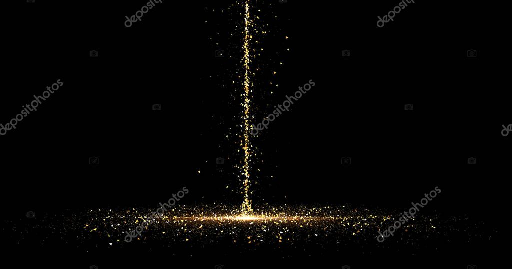 Stream glitter gold black background. 3d rendering, 3d illustration.