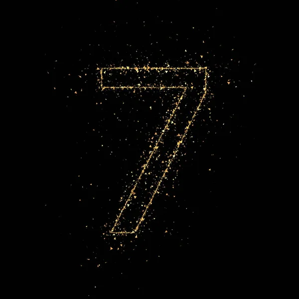 Ο αριθμός είναι 7 σωματίδια χρυσού. 3D απεικόνιση, 3d απόδοση. — Φωτογραφία Αρχείου