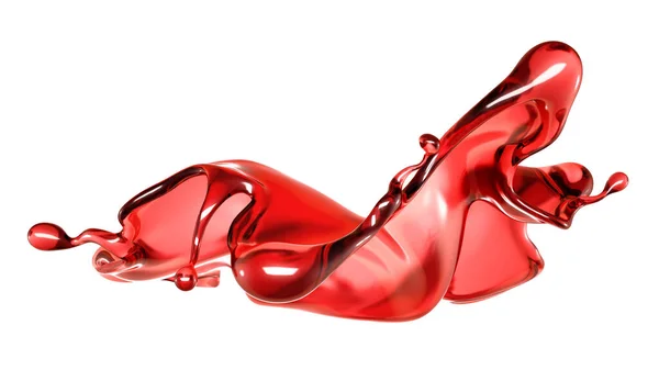 Una spruzzata di liquido rosso trasparente su fondo bianco. Illustrazione 3d, rendering 3d . — Foto Stock