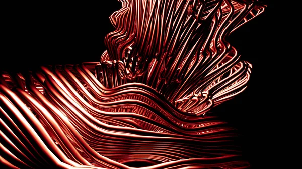 Stylish red metallic black background with lines and waves. 3d illustration, 3d rendering.