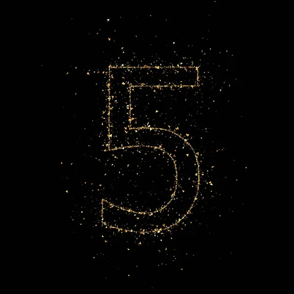 La cifra è di 5 particelle d'oro. Illustrazione 3d, rendering 3d . — Foto Stock