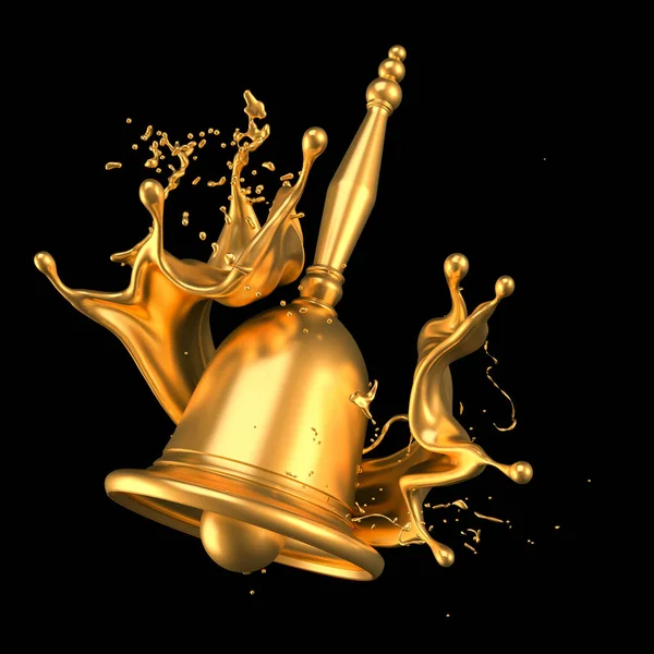 Una hermosa campana metálica de Navidad y un toque de oro. Ilustración 3d, representación 3d . —  Fotos de Stock