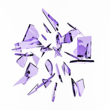 Ayrı cam parçaları ve parıltısıyla soyut beyaz arkaplan