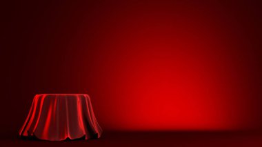 Kırmızı arkaplan ve kaide. 3 boyutlu illüstrasyon. 3d oluşturma.