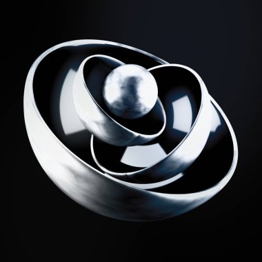 Toplardan geometrik şekiller alan siyah soyut bir arkaplan. 3D!