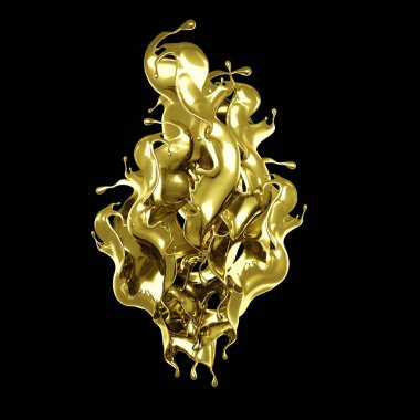 Kalın, altın bir sıvı. 3d illüstrasyon, 3d canlandırma.