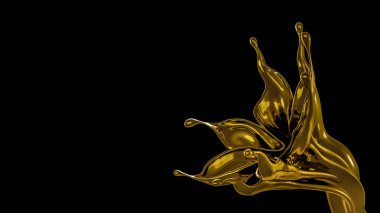 Kalın, altın bir sıvı. 3d illüstrasyon, 3d canlandırma.