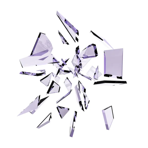 Ayrı cam parçaları ve parıltısıyla soyut beyaz arkaplan