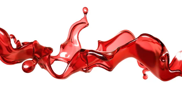 Een plons doorzichtige rode vloeistof op een witte achtergrond. 3d i — Stockfoto