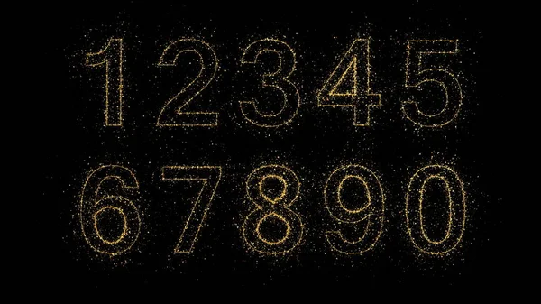 Angka adalah fonta dari emas partikel. Ilustrasi 3d, render 3d . — Stok Foto
