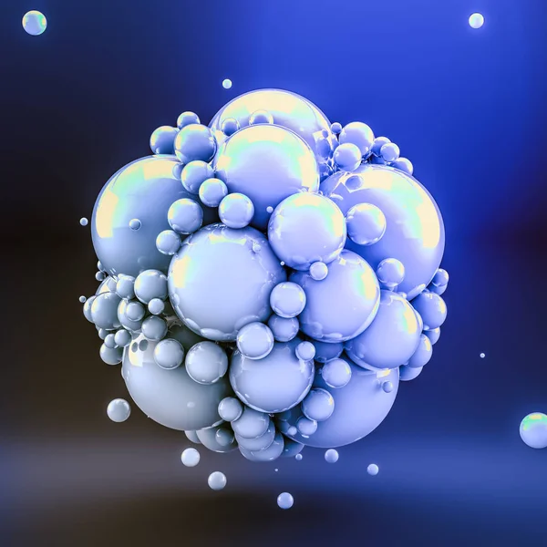 Blue abstract background with balls. 3d illustration, 3d renderi — ストック写真