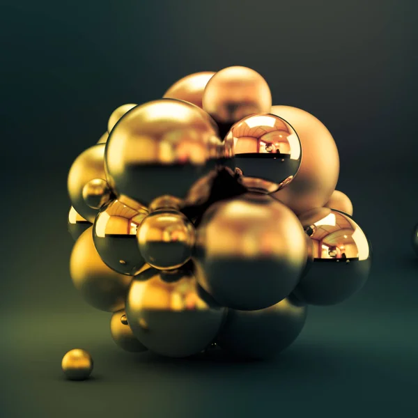 Χρυσό γκρι φόντο με μπάλες, γεωμετρία, αφαίρεση. 3d illus — Φωτογραφία Αρχείου