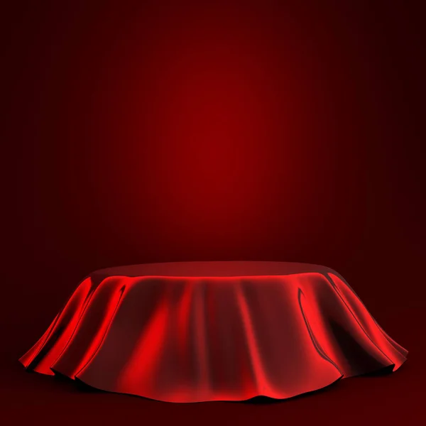 Fondo rojo con un pedestal. Ilustración 3d. renderizado 3d . — Foto de Stock