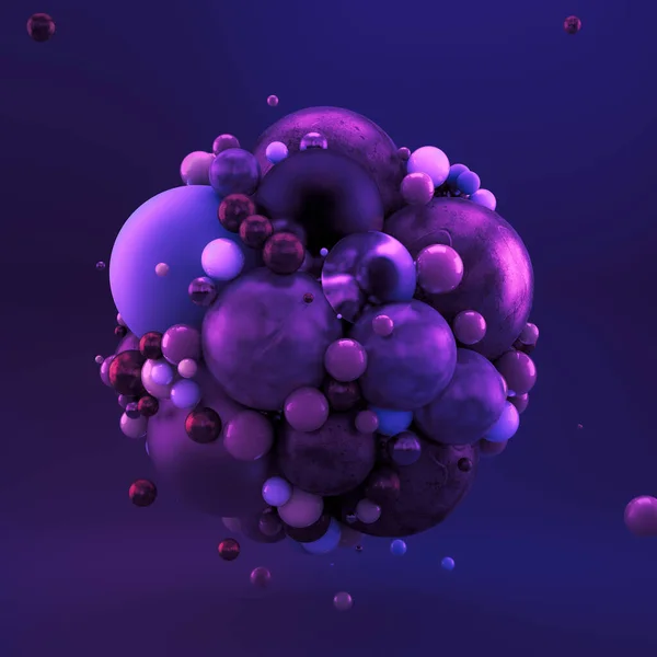 Purple geometric background with balls. 3d illustration, 3d rend — ストック写真