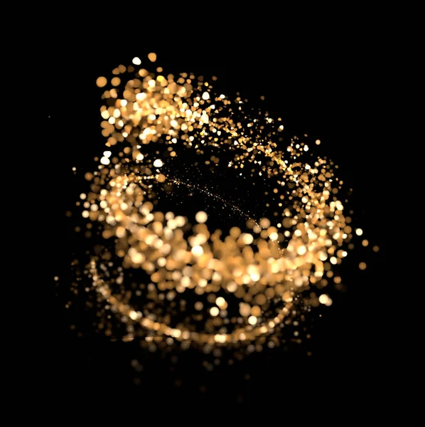 Spirale glitter oro sfondo nero. Immagine 3d, rendering 3d . — Foto Stock