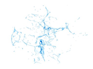 Beyaz bir arka plan üzerine sıçramasına su izole mavi splash. 3D Resim, 3d render.