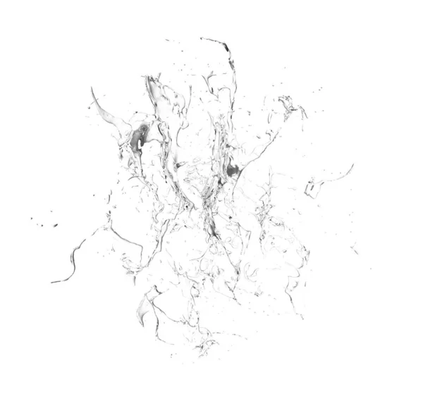 孤立的透明飞溅的水溅在白色的背景上。3d 图，3d 渲染. — 图库照片