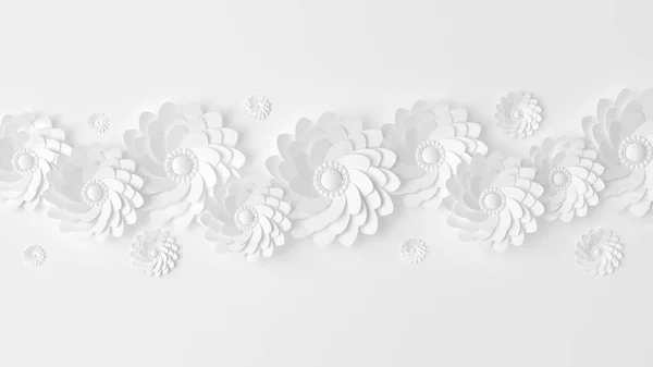 Bonita, flor de papel elegante no estilo de feito à mão em uma parede branca. Ilustração 3d, renderização 3d . — Fotografia de Stock