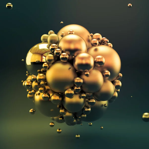 Fondo gris dorado con bolas, geometría, abstracción. Ilustración 3d, representación 3d . — Foto de Stock