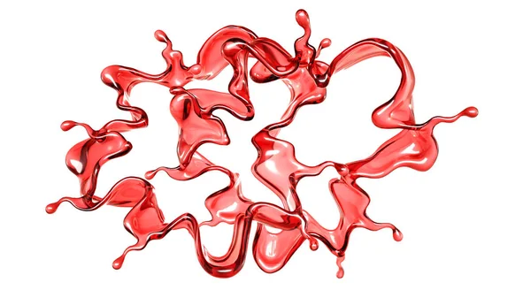Una spruzzata di liquido rosso trasparente su fondo bianco. 3d i — Foto Stock
