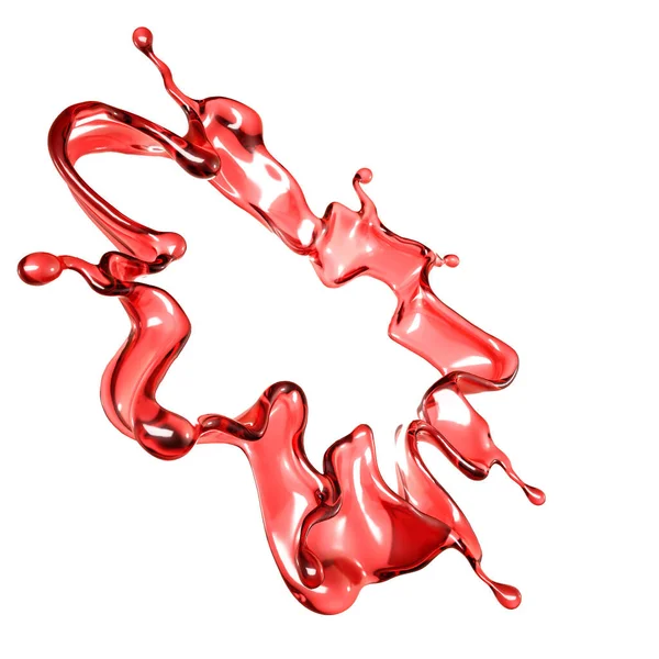 흰색 배경에 투명 한 붉은 액체가 뿌려진 것이다. 3D 삽화 , 3D 렌더링. — 스톡 사진
