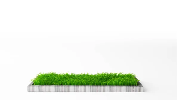 Isolated flowerbed with grass on a white background. 3d illustration, 3d rendering. — Stock Photo, Image