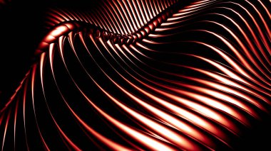 Çizgiler ve dalgalarla süslü kırmızı metalik siyah arkaplan. 3d illüstrasyon, 3d canlandırma.