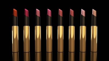 Siyah arka planda ruj izi. Şişe, ruj, aksesuar, tarz, makyaj, dudaklar, güzellik, makyaj, yüz bakımı, mürekkep, ambalaj. Kozmetik.