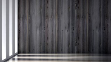 Güzel iç ahşap duvar ve mimari elemanları. 3D Resim, 3d render.