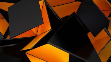 Kristal arka plan siyah crystals.3d illüstrasyon, 3d render ve sarı üçgen ile.
