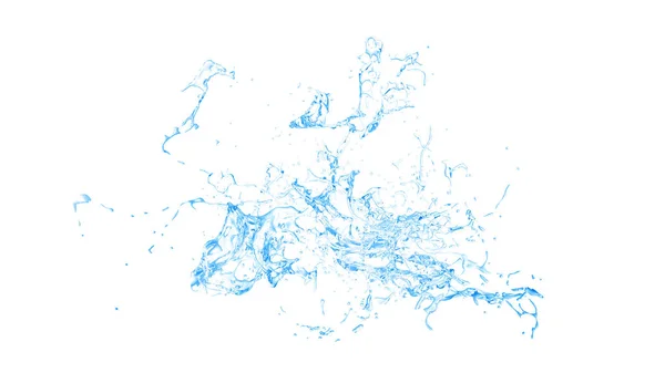 Απομονωμένη μπλε παφλασμό του νερού που εκτοξεύεται σε λευκό φόντο. 3D απεικόνιση, 3d rendering. — Φωτογραφία Αρχείου