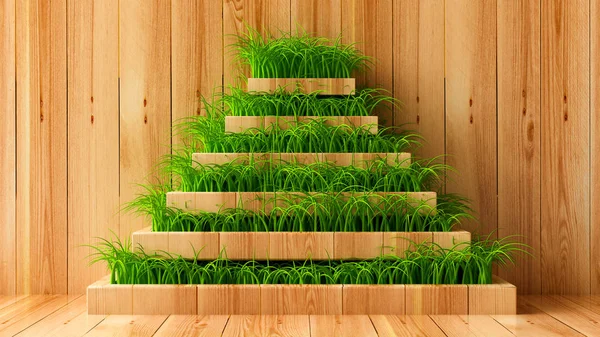 Fondo de madera de hierba interior. Ilustración 3d, representación 3d . — Foto de Stock