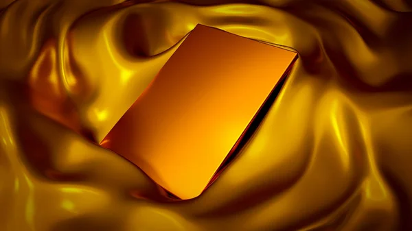 Fundo dourado com plano e dobras de tecido, seda — Fotografia de Stock