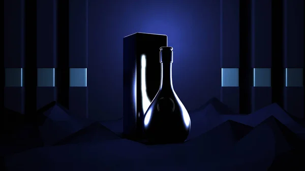Fondo negro abstracto con alcohol de élite. Botella de ron . — Foto de Stock