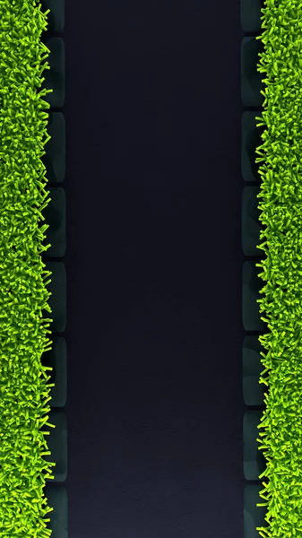 Чорний весняний фон з зеленим трав'яним килимом і фланцем — стокове фото