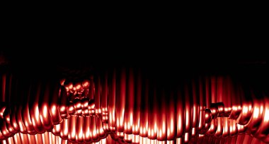 Çizgiler ve dalgalarla süslü kırmızı metalik siyah arkaplan. 3D!