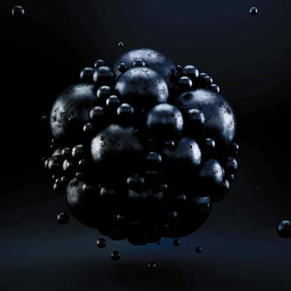 Sfondo astratto nero con forme geometriche da palle. 3d i — Foto Stock