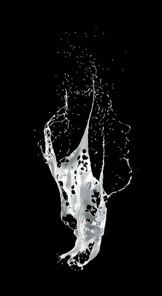 白色水花隔离了黑色背景. 3D说明，3d tear — 图库照片