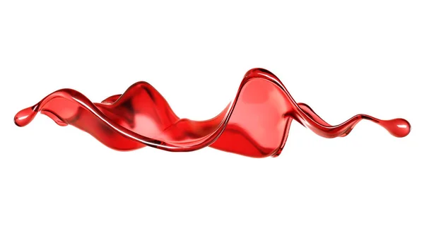 Una spruzzata di liquido rosso trasparente su fondo bianco. 3d i — Foto Stock