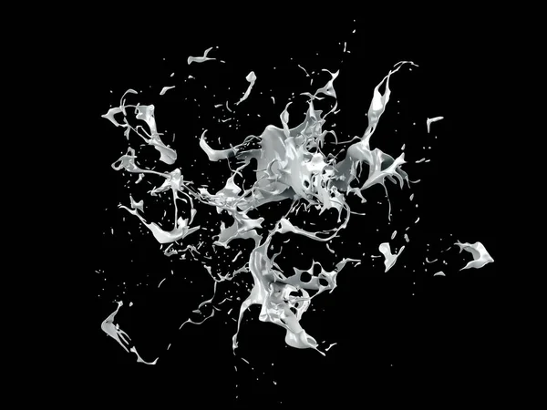 Witte splash geïsoleerde zwarte achtergrond. 3d illustratie, 3d weergave. — Stockfoto