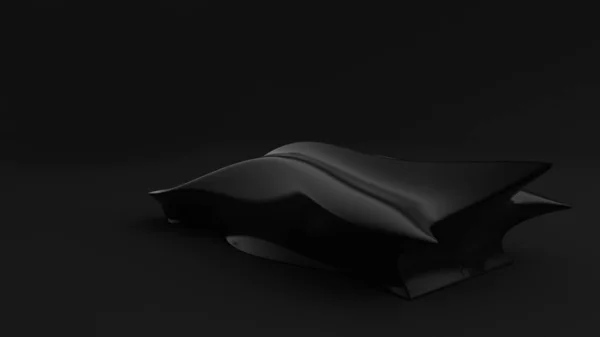 Zwarte futuristische, fantastische achtergrond met een sportauto. 3d illustratie, 3d weergave. — Stockfoto