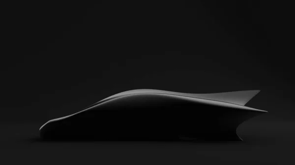 Μαύρο φουτουριστικό, φανταστικό φόντο με σπορ αυτοκίνητο. 3D απεικόνιση, 3d απόδοση. — Φωτογραφία Αρχείου