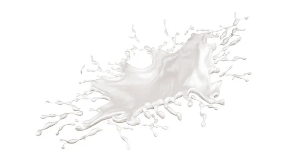 Blanc isolé éclaboussure de lait sur fond noir. Illustration 3d, rendu 3d . — Photo