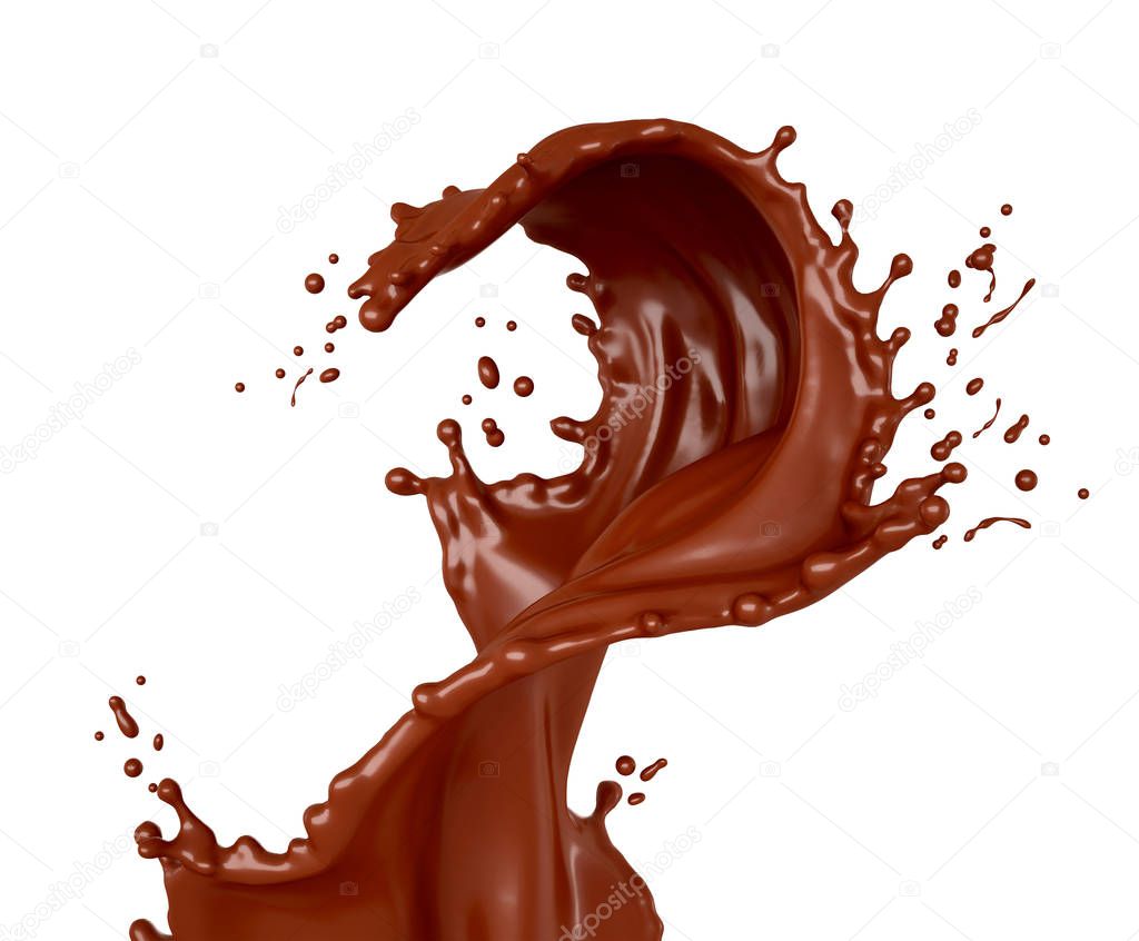 Delicious, beautiful, sweet chocolate splash. 3d illustration, 3d rendering.